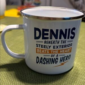 Dennis White Enamel Mug